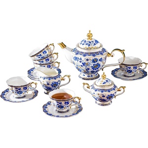 Bone China Tea Set of 6 Blue and White Porcelain Cup and Saucer Vintage <b>Floral</b> Tea Sets Teapot for Tea Party or Gift Giving - Product Image 6