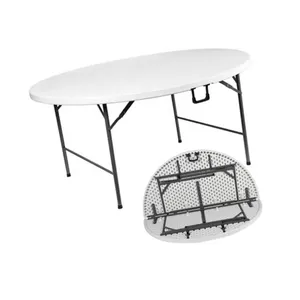 户外可折叠婚礼露台餐厅用餐耐用5英尺高密度聚乙烯白色塑料10座圆形折叠半桌