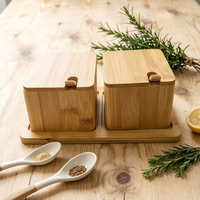 Pot à épices en bambou pour cuisine et restaurant, récipient de rangement pour sel et assaisonnements avec plateau et cuillère, organisateur de condiments