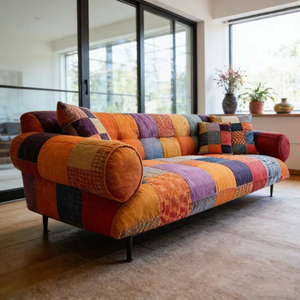 Sofá de Terciopelo Vintage de Alta Calidad con Diseño de Patchwork - Sofá de Dos Plazas Extra Grande y Colorido con <span class=keywords><strong>Brazos</strong></span> Acolchados para Sala de Estar u Hotel - Product Image 6