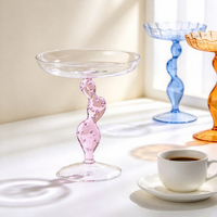 Bol à fruits créatif en verre en forme de tige de cactus, plateau de service sur piédestal à bord ondulé, support à gâteau coloré à base bulle, assiette à dessert pour la décoration intérieure