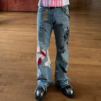 Pantalon baggy streetwear épais, jean à bords bruts, logo personnalisé, qualité supérieure, effet éclaboussures de peinture, pantalon homme