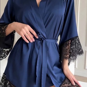Nouveaux pyjamas sexy en dentelle de soie artificielle, style européen et américain, à manches longues, vêtements de détente, simples, confortables, décontractés - Product Image 3