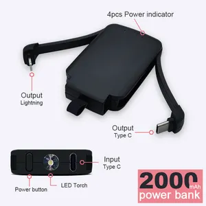 Mini carregador portátil de emergência, mini chaveiro portátil de emergência para telefone celular, banco de energia portátil, 2000mah