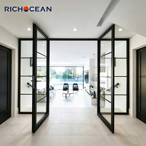 Richocean Modern Interire Divisor Room Door Design Puerta abatible de partición de aluminio con vidrio transparente para la venta - Product Image 1