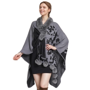 Cárdigan de punto jacquard informal para mujer con cuello de piel sintética y bonitos pompones, ideal para fiestas, compras y galas. - Product Image 6