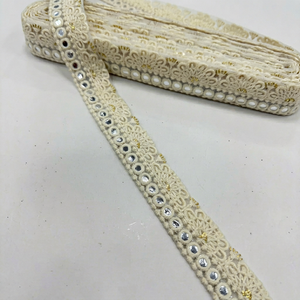 Encaje de papel metalizado con diseño floral y de hojas, 3 cm de ancho, rollo de 9 metros para ropa étnica, bolsos, zapatos y textiles para el hogar, encaje Surat. - Product Image 1