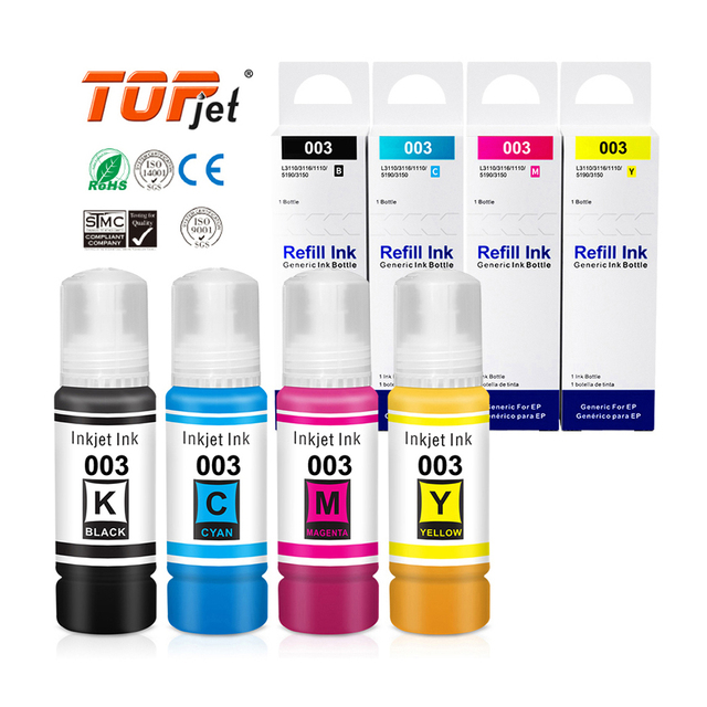 Topjet 003 Indonesia Ink Refill Kit Compatible Bulk Bottle Inkjet Dye Ink for Epson Eco tank L3100 L3250 L3110 L3150 Printer Ink