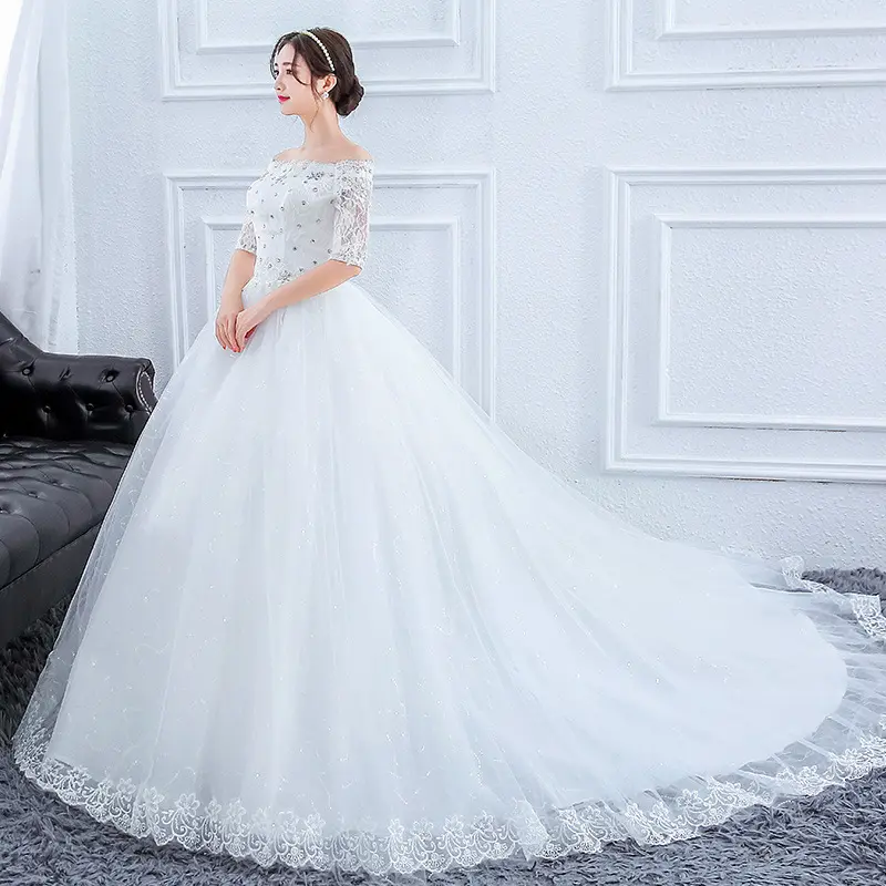 Factory selling white elegant lace bridal dresses ball gown wedding dress for women