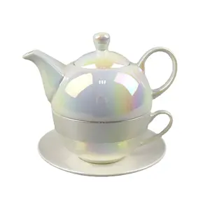 一人茶壶和茶杯珍珠色陶瓷茶壶和茶杯套装