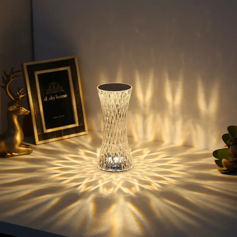 Crystal bar table lamp 3D Creative Visual rose Led diamond Shape Night Light bedside touch control for decorating the desktop