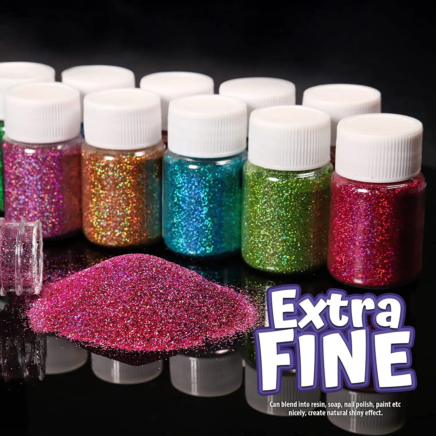 Glitter fino holográfico em 15 cores, resina extra fina, pó de glitter, glitter artesanal, joias, artesanato