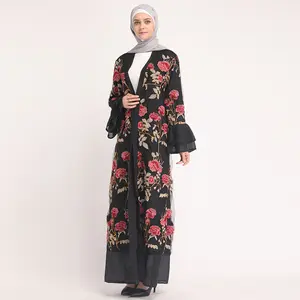 Latest Arrival Eid Ramadan Dress Girl Flower Embroidery Open Abaya Women Muslim Dress Turkey