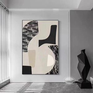 <span class=keywords><strong>Peinture</strong></span> murale en porcelaine cristalline, art abstrait minimaliste noir et blanc gris, décoration d'intérieur moderne de luxe en gros - Product Image 6