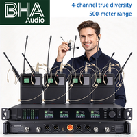 Microphone sans fil BHA Y-6004 à 4 canaux True Diversity, portée 500 m, 4 micros-casques UHF, montage en rack pour scène, église, performance en direct
