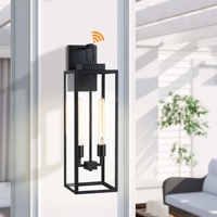 Lampu Dinding Luar Ruangan 26 inci dari Senja hingga Fajar, Warna Hitam, Modern, Lampu Teras, Lampu Dinding Eksterior 2 Lampu dengan Kap Lampu Kaca Transparan, Tahan Air