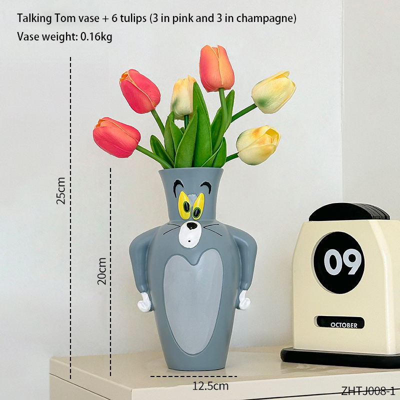 Sky Blue+Six tulips (3 in true pink and 3 in champagne)