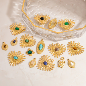 Accessoires de bijoux DIY en acier inoxydable, pendentif en forme de cœur avec incrustation de pierre naturelle, plaqué or 18 carats, été 2024, pour la fabrication de colliers - Product Image 1