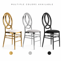 Chaise Chiavari Phénix Doré en Fer Électroplaqué Empilable avec Coussin en PU pour Mariages, Banquets et Location Événementielle