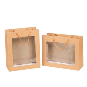 Sac en papier kraft autoportant écologique <span class=keywords><strong>de</strong></span> luxe avec fenêtre transparente <span class=keywords><strong>pour</strong></span> l'emballage <span class=keywords><strong>de</strong></span> vêtements, d'aliments, <span class=keywords><strong>de</strong></span> fleurs, d'expositions et <span class=keywords><strong>de</strong></span> vente au détail - Product Image 4