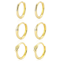 Boucles d'oreilles créoles minimalistes texturées en laiton et zircone, style décontracté, vente en gros pour femmes, usage quotidien