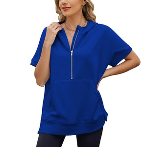 JAC22 DZ54182 Collezione Primavera Estate <span class=keywords><strong>Felpa</strong></span> con Cappuccio da <span class=keywords><strong>Donna</strong></span>, Ampia e <span class=keywords><strong>a</strong></span> <span class=keywords><strong>Maniche</strong></span> <span class=keywords><strong>Corte</strong></span> con Cerniera - Product Image 4