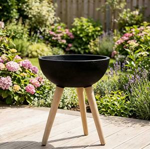 Maceta Moderna Ecológica <span class=keywords><strong>de</strong></span> Fibra <span class=keywords><strong>de</strong></span> Arcilla con Patas <span class=keywords><strong>de</strong></span> Madera para Comedor/Oficina/Hall, Ideal para Hoteles - Product Image 1