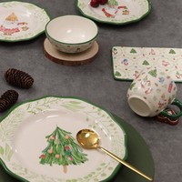 Noël bonhomme de neige européen luxe porcelaine gaufré céramique vaisselle en gros bol tasse et assiette ensemble de vaisselle pour les dîners