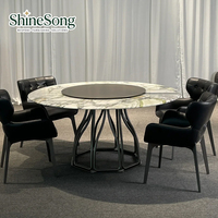 Ensemble de table à manger ronde de luxe en marbre, plateau en marbre naturel, base artistique, table de salle à manger moderne pour villa, hôtel, projet