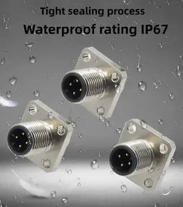 M12 4 pines IP67 A codificado macho conector frontal proveedor conector hembra conector de montaje en panel - Product Image 5