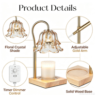 Lampe chauffe-bougie électrique dorée avec minuterie et variateur d'intensité, cadeau pour femme, pour faire fondre la cire