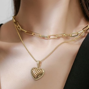 Wholesale Fashion Eco-friendly CopperGold Plated Layered <b>Necklace</b> Set <b>Delicate</b> Pendant Korean Jewelry Set for Women - Product Image 6