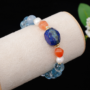 <span class=keywords><strong>Bracelet</strong></span> Bohème Tendance 2026 en Acier Inoxydable Plaqué Or 18K avec Lapis Lazuli, Perles Naturelles, <span class=keywords><strong>Agate</strong></span> Orange et Quartz Bleu pour la Guérison - Product Image 4