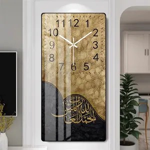 Moderne Nouvel Islam Cristal Porcelaine Calligraphie Peinture Intérieur Horloge Murale Art Salon Décor À La Maison Islamique Horloges Murales