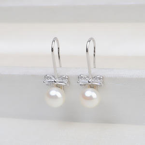 S925 Silver Bow Female <b>Earrings</b> with Pearl DIY Accessories' Empty <b>Holder</b> 1007 Semi-Finished Product Simple Design - Product Image 3