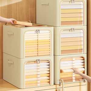 Clothing Organizer <b>Storage</b> <b>Box</b> Rectangle Foldable With Zipper For Wardrobe Home Use Solid Color - Product Image 1