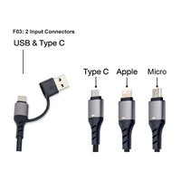 Câble de charge lumineux LED 6-en-1 USB-C, Micro USB, 60W, anti-emmêlement, chargeur rapide, 120cm