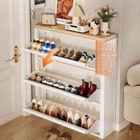 Armoire à chaussures à dessus rabattable entièrement en acier Chaussure de porte de style crème moderne pour entrée étroite et durable de salon à gain de place