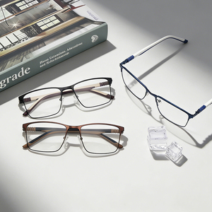 Monturas Ópticas Cuadradas de Metal Sólido <span class=keywords><strong>para</strong></span> Hombre, Diseño <span class=keywords><strong>para</strong></span> Rostro en Forma de Diamante, <span class=keywords><strong>Lentes</strong></span> Acrílicas Duraderas, Gafas de Negocios al por Mayor 180 - Product Image 2
