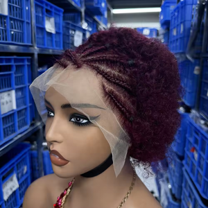 Perruque <span class=keywords><strong>Afro</strong></span> avec Tresses Perruque Courte en Dentelle <span class=keywords><strong>Coupe</strong></span> Pixie Perruques de Cheveux Humains pour Femmes Noires - Product Image 1