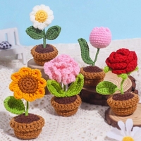 Ornamen Bunga Mini dalam Pot Rajutan Tangan dengan Kubah Kaca untuk Dekorasi Rumah, Kantor, Festival, dan Hadiah Ulang Tahun