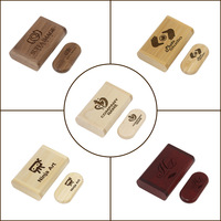 Novelty stik memori penyimpanan Data USB 2.0, Flash Drive kayu bambu dengan kotak kayu kapasitas 1GB-128GB