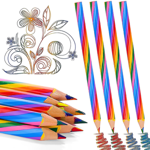 Crayons géants multicolores personnalisés 4-en-1, crayons hexagonaux à mine colorée, motifs arc-en-ciel, articles cadeaux pour enfants - Product Image 1