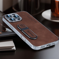 Nouveau Design Invisible Doigt Anneau Titulaire En Cuir Téléphone Cas pour IPhone 13 12 11 15ProMax 14 16Plus Lentille Film Protection Couverture
