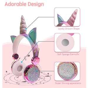 <span class=keywords><strong>Cuffie</strong></span> <span class=keywords><strong>per</strong></span> <span class=keywords><strong>Bambine</strong></span> con Filo da 3,5mm, Design Arcobaleno con Diamanti e Unicorno - Product Image 4