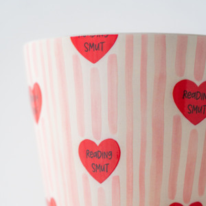 <span class=keywords><strong>Vaso</strong></span> in Ceramica a Righe Rosa con Motivo a Cuori e Ciliegie per Decorazione Casa e Ufficio - Product Image 6