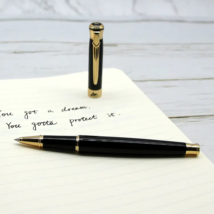 Personalizzato unico miglior lusso nero liscio scrittura firma penna roller in metallo con ricarica Gel di inchiostro confezione regalo viola