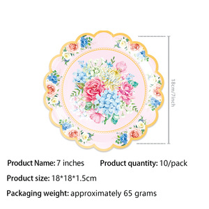 Assiettes en papier, nappes et gobelets jetables à motifs floraux de couleur <span class=keywords><strong>pastel</strong></span> pour mariage, anniversaire, thé, baby shower, décoration de fête - Product Image 5