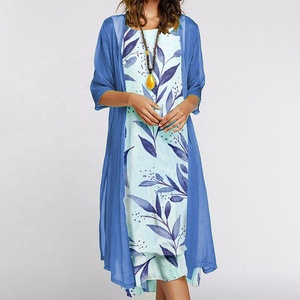 Robes de mère de la mariée élégantes Costume de sirène en mousseline de soie à imprimé floral Long Cardigan Sheer Two Piece Sets Wedding Guest Dress - Product Image 2