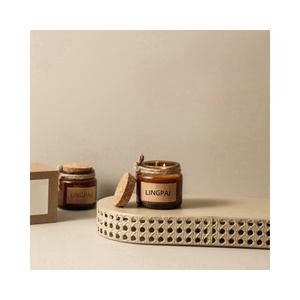 Mini pot de bougie de Noël en verre ambré recyclable de 100ml pour aromathérapie de bougie faite <span class=keywords><strong>maison</strong></span> avec couvercle en liège - Product Image 2